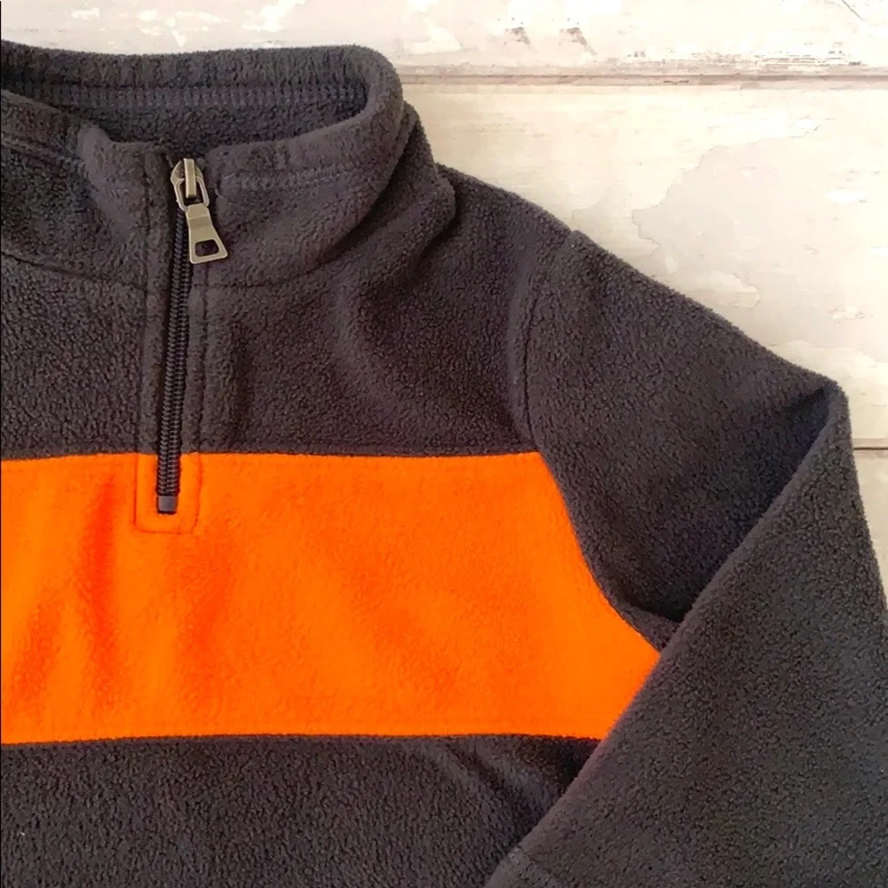 Boys 2T Fleece Pullover 3/4 Zip Sweater Gray Orange Toddler Kids 1989 Place